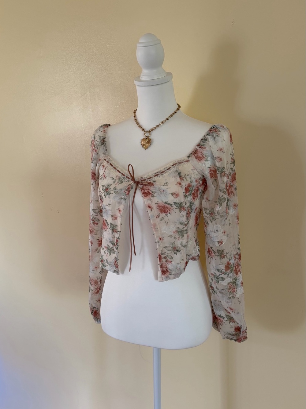 Altar'd State Floral Long-Sleeve Corset Top